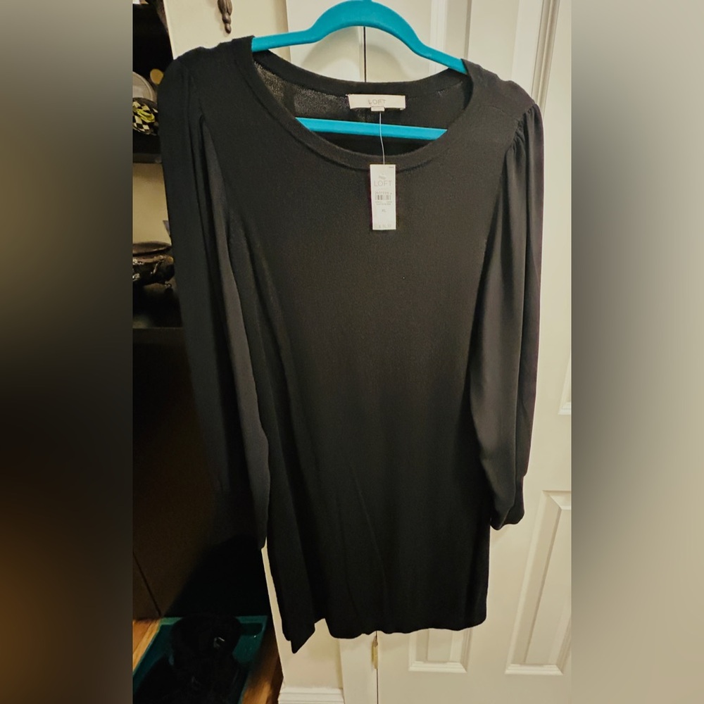 LOFT Classic Black Sweater dress with sheer sleeves